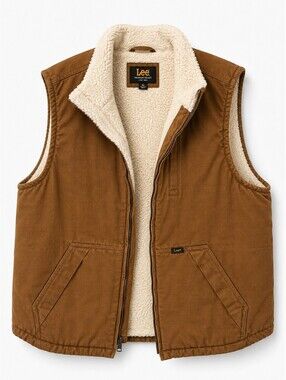 Lee Premium Select XL Brown Sherpa Lined Canvas Workwear Vest Ranch